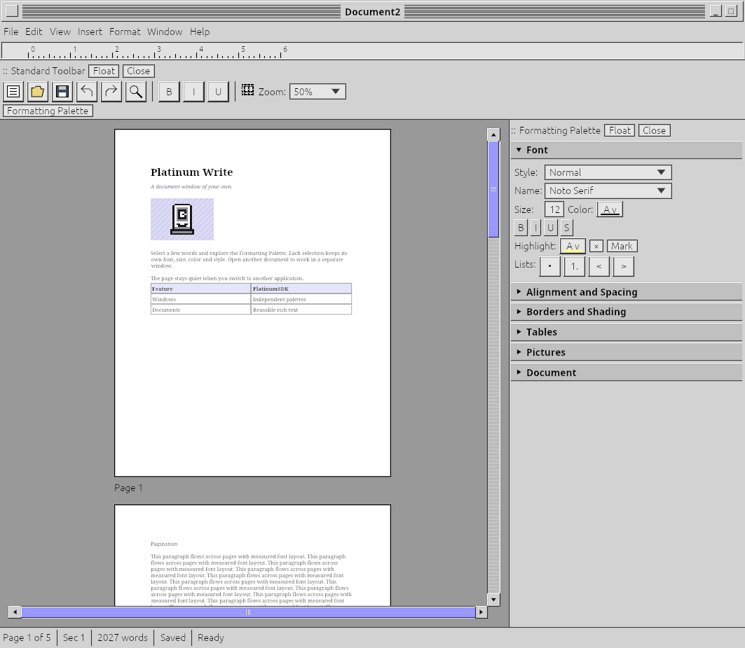 Historical native Write capture with docked toolbar and palette