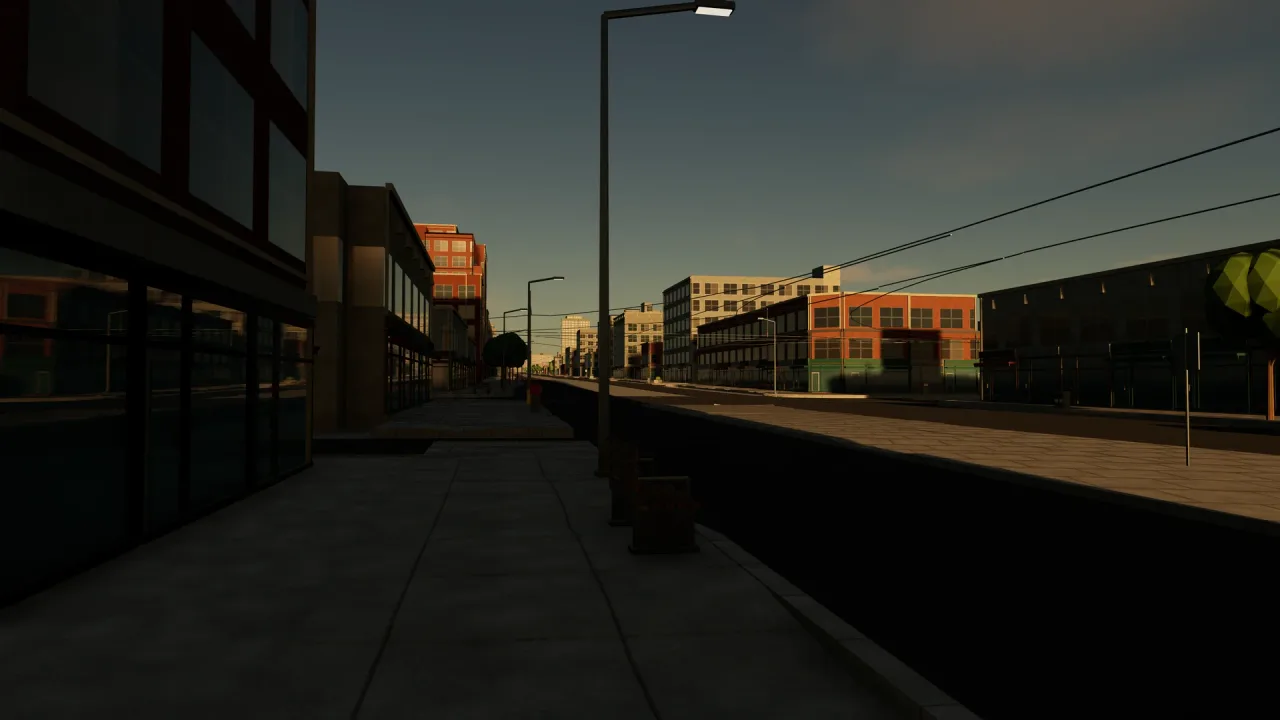 Street life / Dusk — The same camera and scene, captured in dusk lighting.